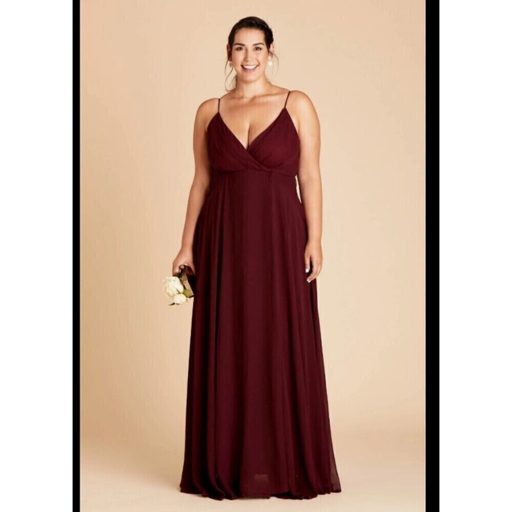 Birdy Grey  Cabernet Burgundy Spaghetti‎ Chiffon Kaia Maxi Dress Plus Size 2X - Picture 2 of 16
